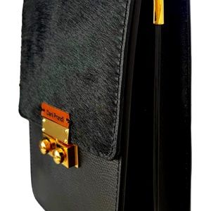 Women's Leather Shoulder Bag Calf Hair Small Black